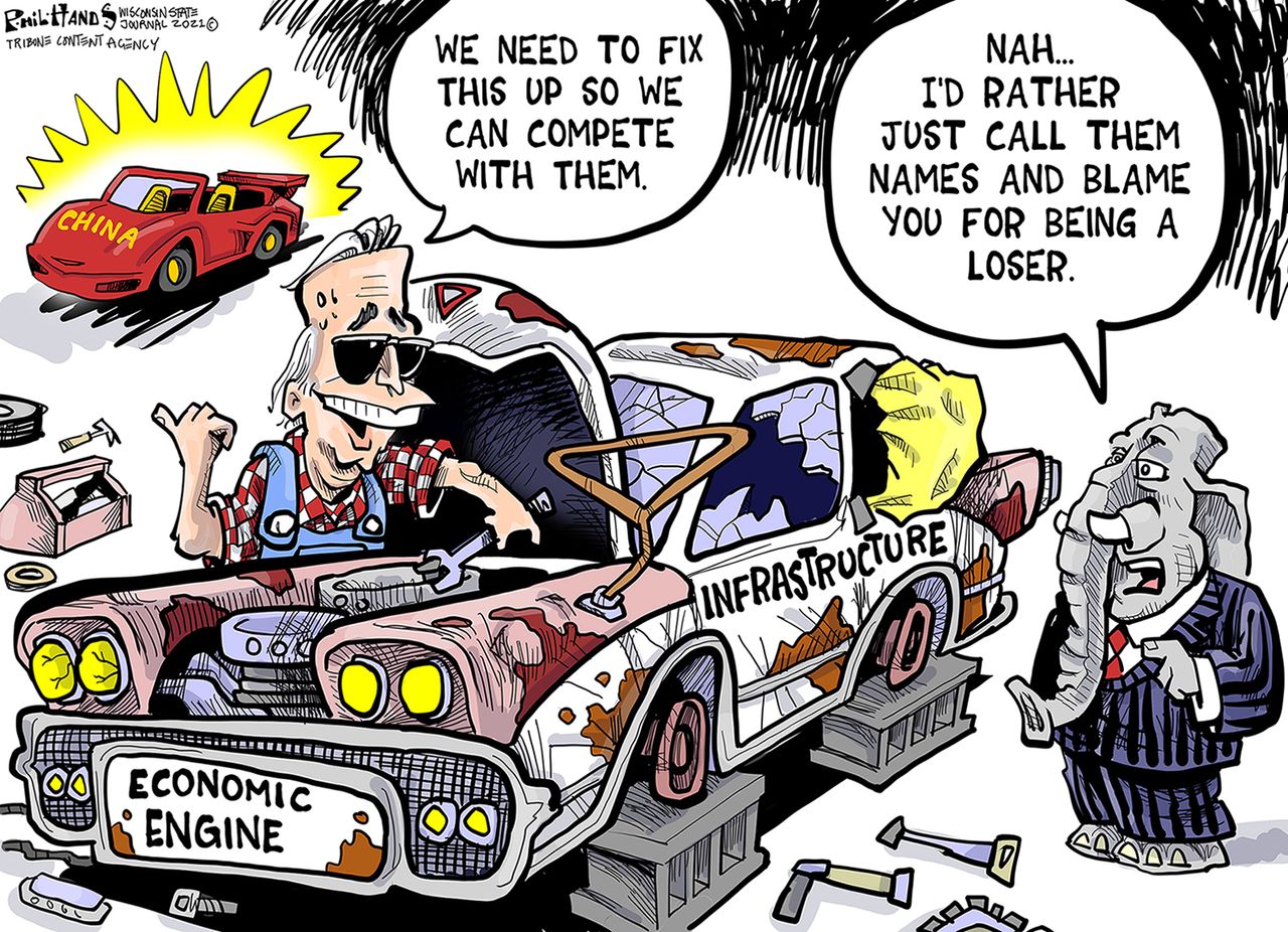 Political Cartoon U.S. biden china infrastructure gop