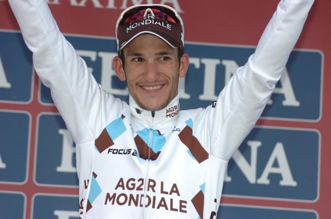 Blel Kadri (Ag2r-La Mondiale) waves to the crowd after winning Roma Maxima