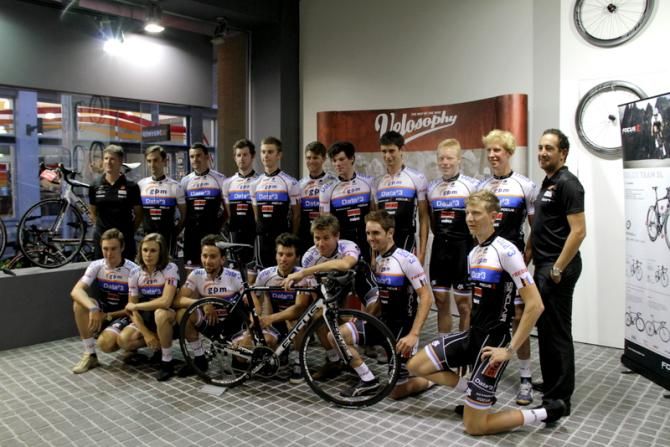 Riders and staff from GPM-Data#3 with their Focus team bike for the coming season