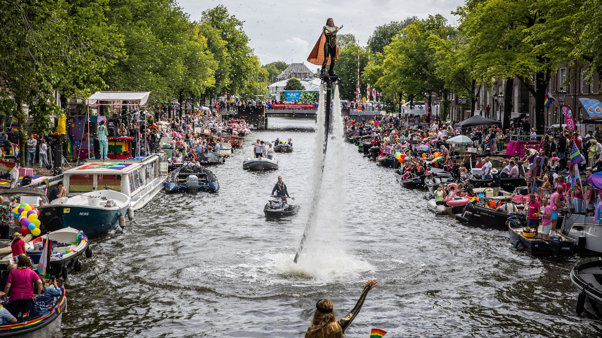A woman uses a flyboard