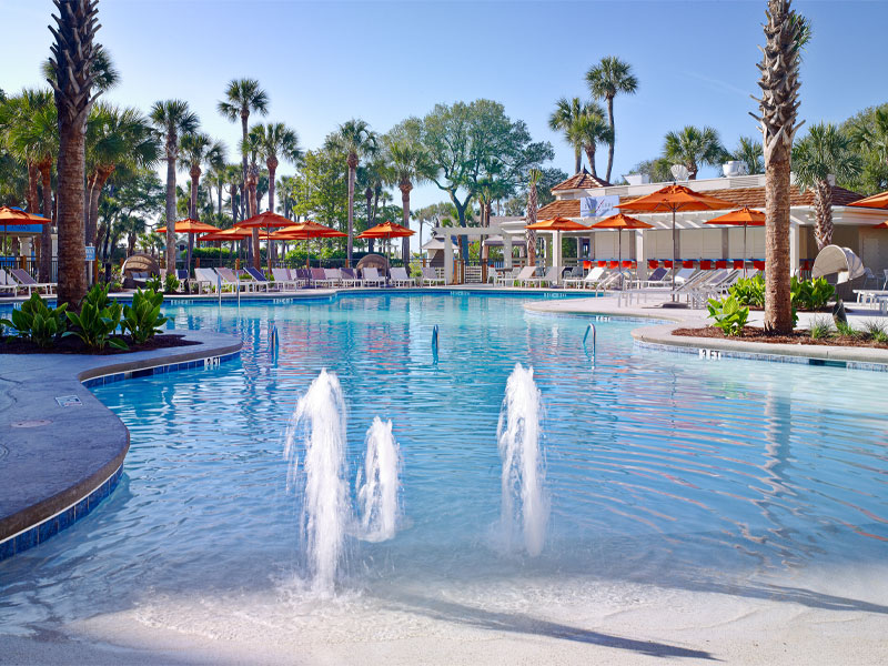 Bubblers in the zero-entry pool at Sonesta Resort Hilton Head Island