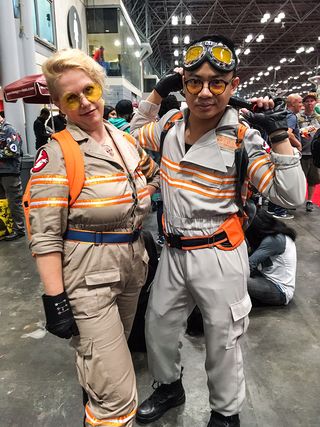 Michael Nguyen (right) and a fellow cosplayer at New York Comic Con 2016, as Jillian Holtzmann from "Ghostbusters" (Columbia Pictures, 2016).