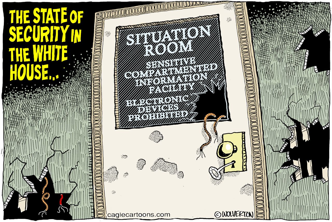 Political cartoon U.S. White House situation room security Omarosa Manigault Newman