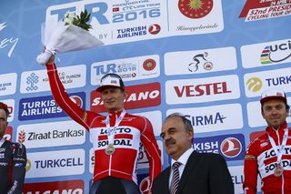 Andre Greipel on the stage 3 podium in Turkey