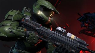 A Spartan from Halo Infinite holding a rifle