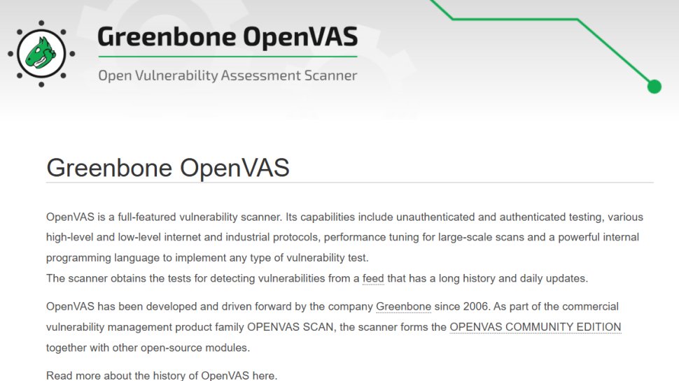 Website screenshot of OpenVAS (July, 2025)