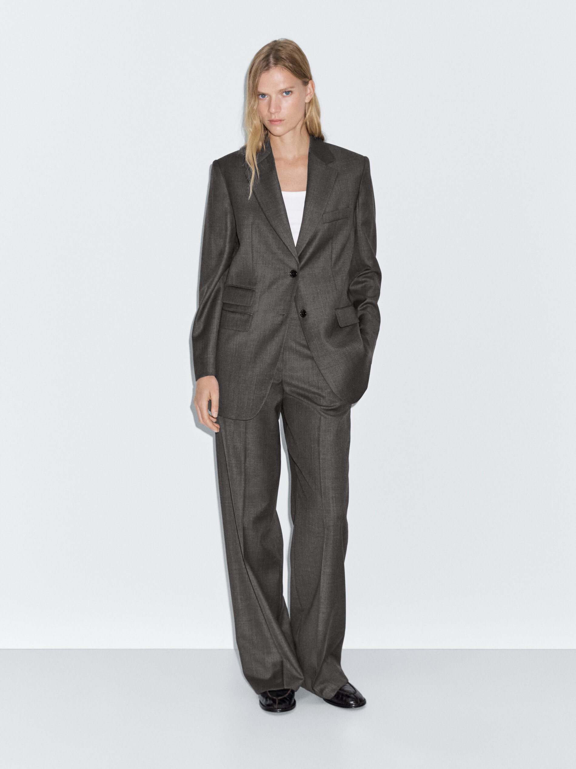 100% Wool Wide-Leg Suit Trousers