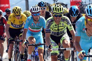 Alberto Contador, Vincenzo Nibali and Chris Froome on stage 16 of the 2015 Tour de France