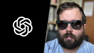 ChatGPT logo (left), man in beard and glasses (right)