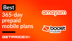 Getprice branding for 365 day prepaid mobile plans with Amaysim and Boost Mobile logos