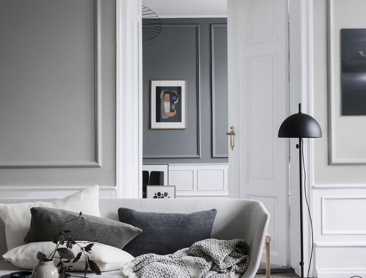 dark grey and white living room