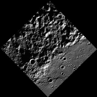 This image, taken on May 22, 2011, reveals previously unseen terrain near Mercury's north pole. There is a sharp boundary between smooth and rough terrain, but without seeing the neighboring areas, the boundary is difficult to interpret. Mosaicking this i
