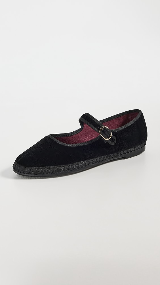 Antonia Velvet Mary Jane Flats - Black