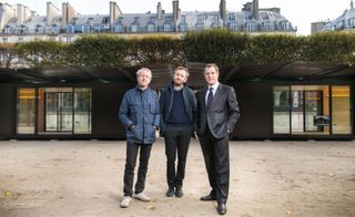 Emerige chairman Laurent Dumas with Ronan and Erwan Bouroullec in front of Le Kiosque.