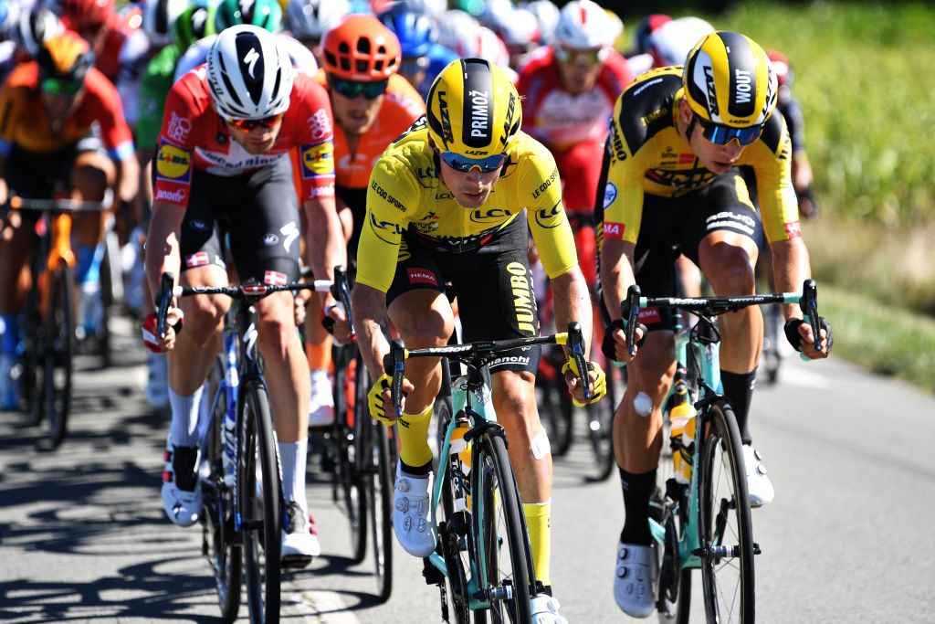 SAINTMARTINDERE FRANCE SEPTEMBER 08 Primoz Roglic of Slovenia and Team Jumbo Visma Yellow Leader Jersey during the 107th Tour de France 2020 Stage 10 a 1685km stage from ile dOleron Le Chateau dOleron to ile de Re Saint Martin de Re TDF2020 LeTour on September 08 2020 in Saint Martin de Re France Photo by Tim de WaeleGetty Images