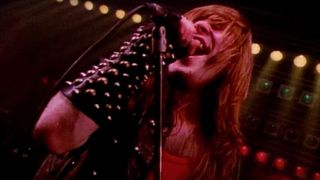 Bruce Dickinson singing in the Iron Maiden Run To The Hills video