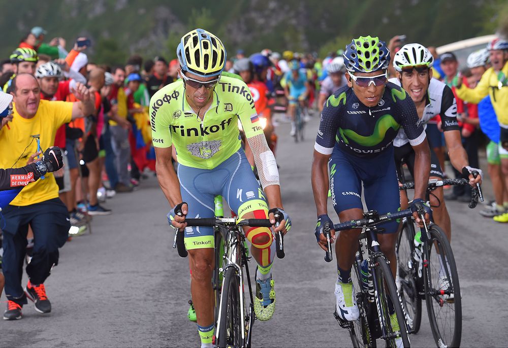 Alberto Contador and Nairo Quintana during stage 1 at the Vuelta