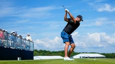 Wyndham Clark at the top of his backswing 