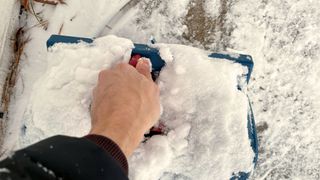 Enhulk 20V 12-inch Cordless Snow Shovel being tested in writer's home