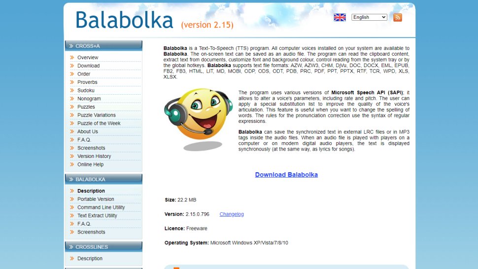Website screenshot for Balabolka