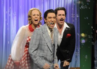 Jon Hamm in a laurence welk sketch with kristen wiig and fred armisen on snl