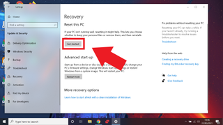 How to factory reset on Window 10 - press get started