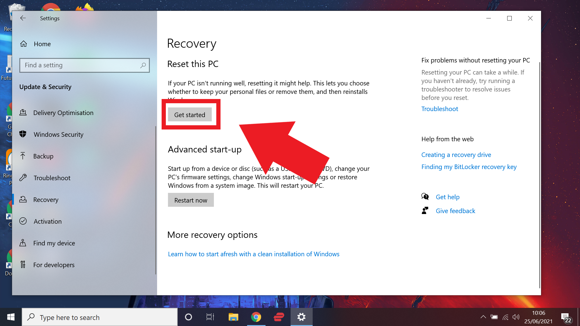 Как восстановить заводские настройки в Windows 10 - нажмите, чтобы начать