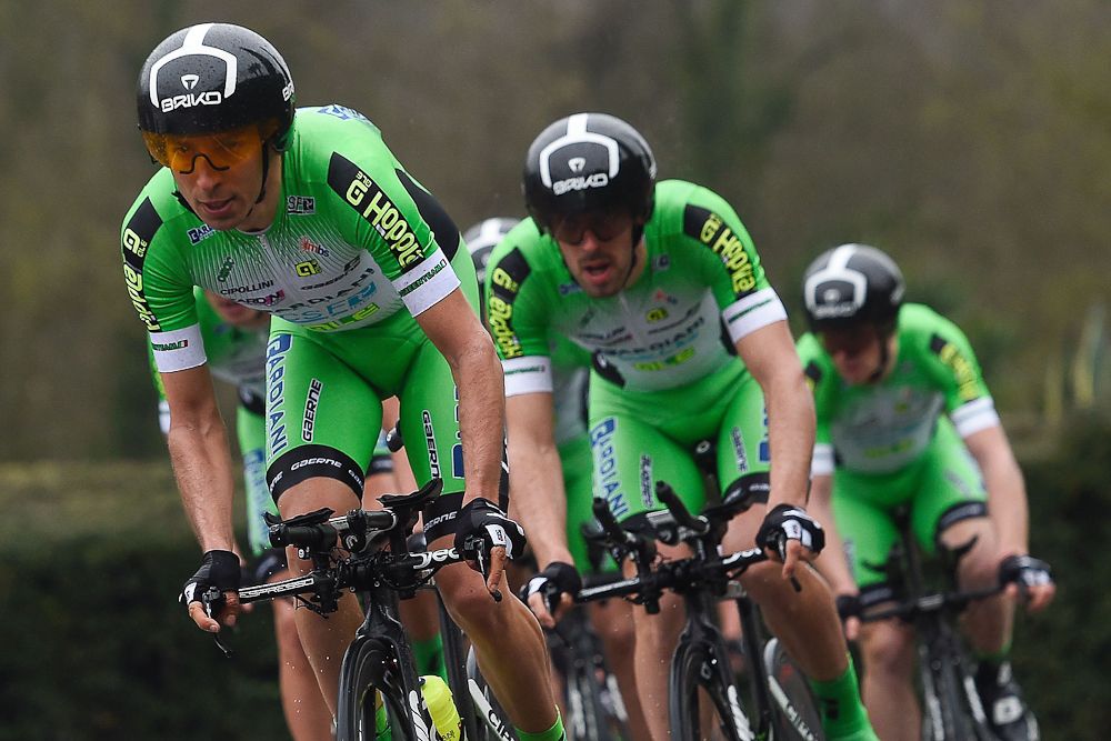Team Bardiani CSF ride during the Team Time Trial on day one of the tour of 'La Mediterraneenne'