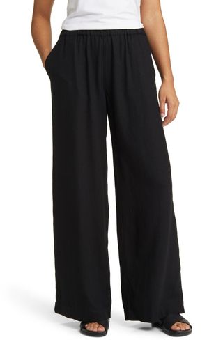 Wide Leg Pull-On Linen Blend Pants