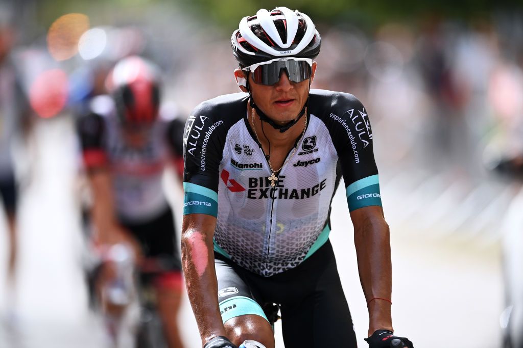 RINCON DE LA VICTORIA SPAIN AUGUST 24 Andrey Zeits of Kazahkstan and Team BikeExchange crosses the finishing line during the 76th Tour of Spain 2021 Stage 10 a 189km stage from Roquetas de Mar to Rincn de la Victoria lavuelta LaVuelta21 on August 24 2021 in Rincon De La Victoria Spain Photo by Stuart FranklinGetty Images