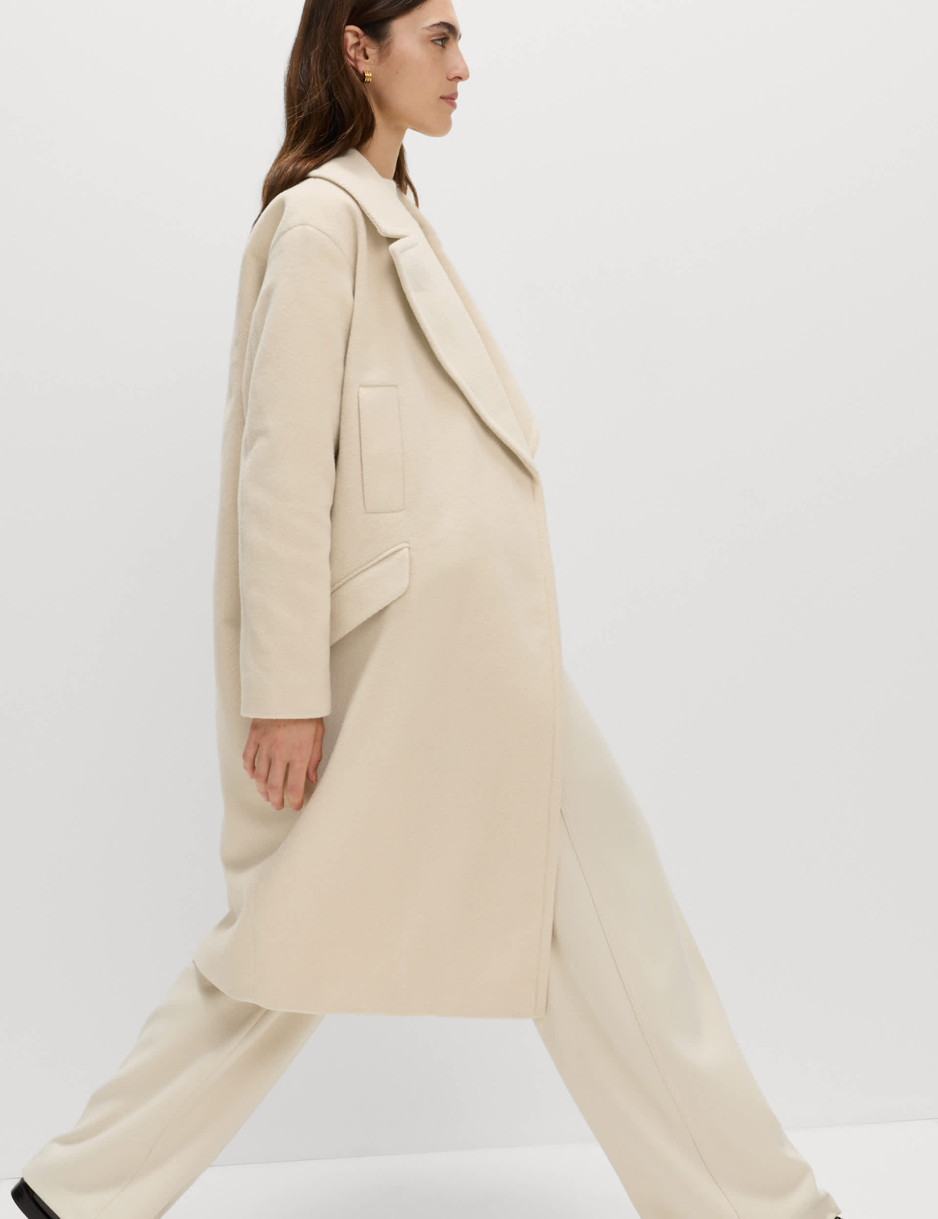 Twill Double Breasted Longline Tailored Coat