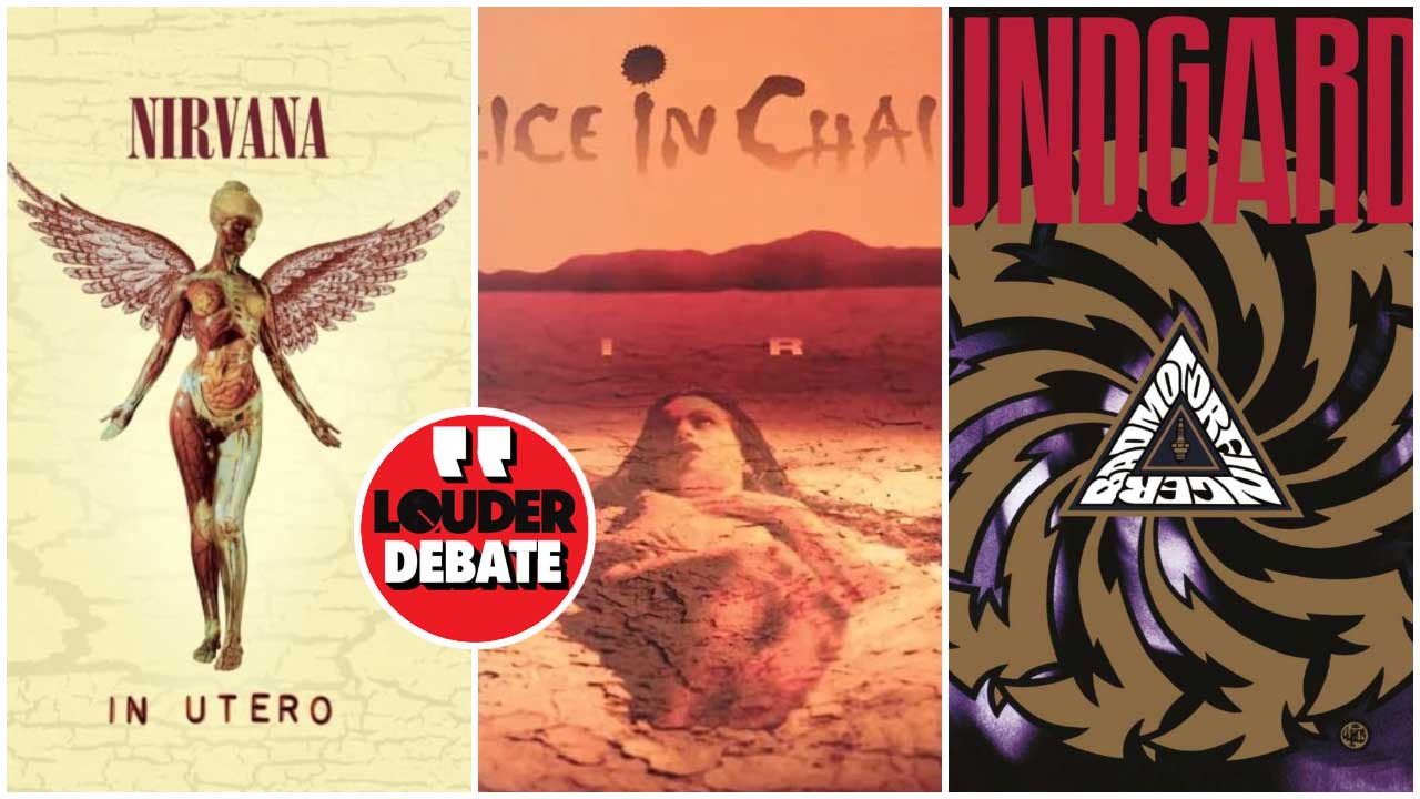 The covers of Nirvana's In Utereo, Alice In Chains' Dirt and Soundgarden's Superunknown