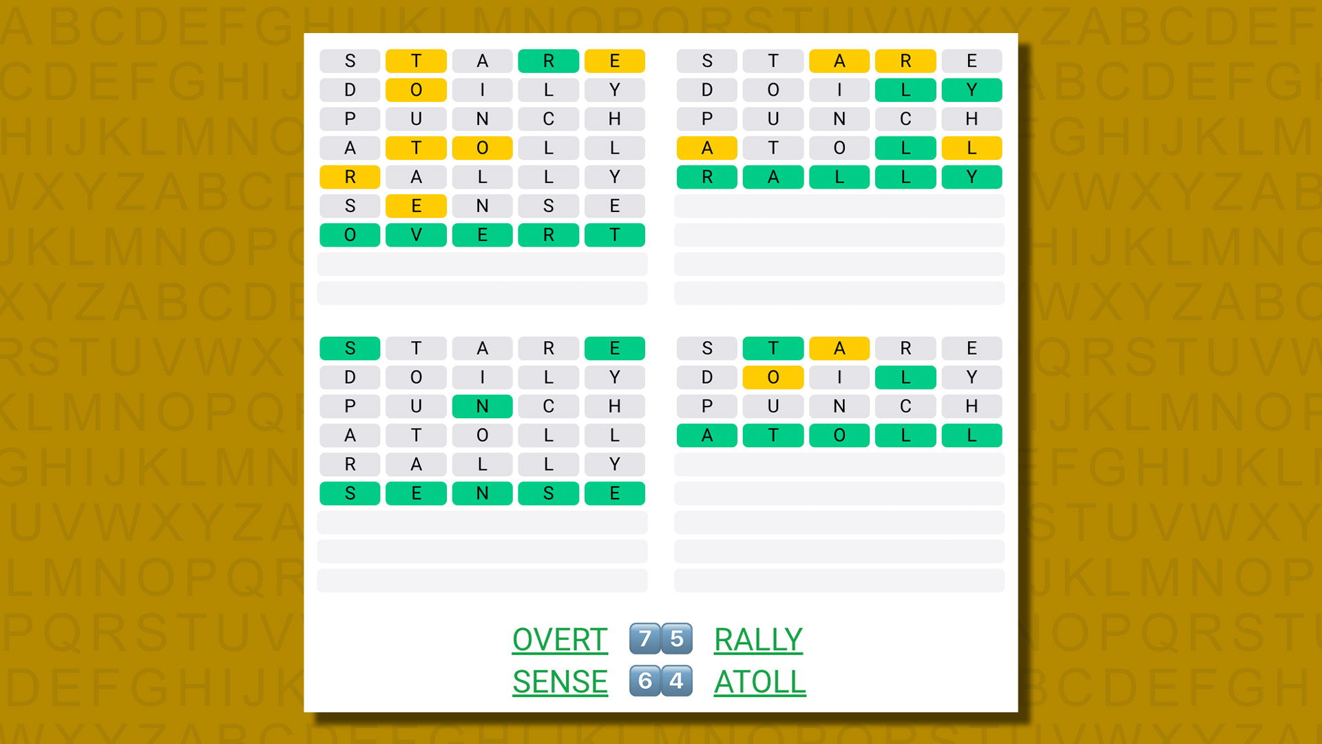 Quordle answers for game 563 on a yellow background