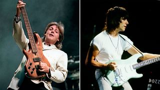 Paul McCartney (left) and Jeff Beck, performing onstage