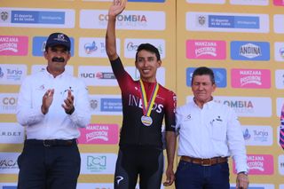 Egan Bernal on the podium after the 2020 Colombian National Championships