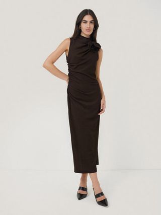 Crinkle Ruched Corsage Dress | Dark Brown