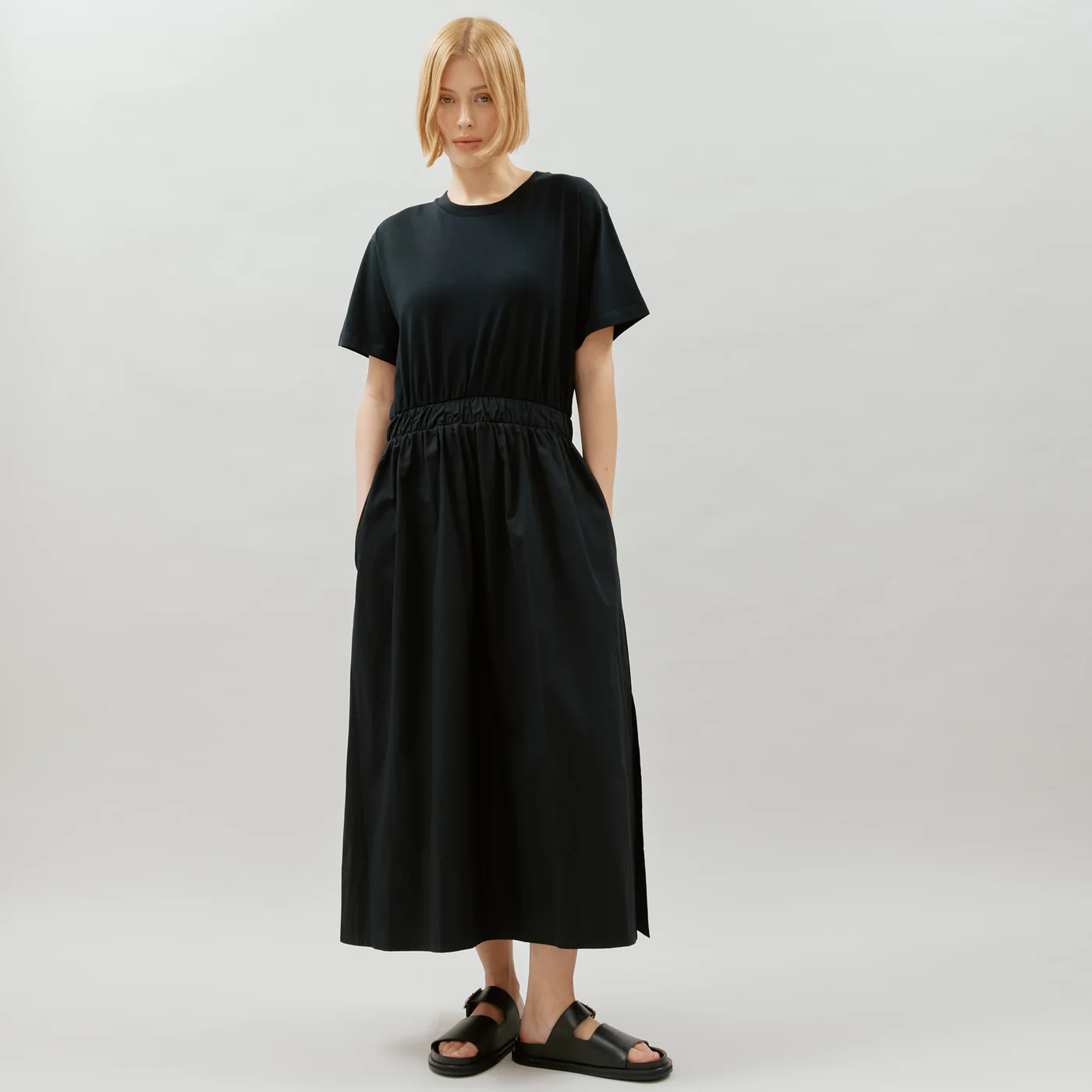 Albaray, Black Woven Mix T Shirt Dress