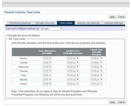 Verity&rsquo;s time limit feature lets you determine how many hours your child spends online or on the computer period.