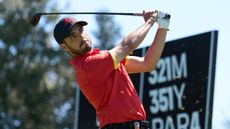Abraham Ancer holds his finish on a tee shot