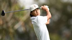 Eric Lee hits a drive during the 2025 US Amateur