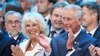 Prince William, Duke of Cambridge, Camilla, Duchess of Cornwall, Prince Charles, Prince of Wales and Prince Harry laugh during the Invictus Games Opening Ceremony on September 10, 2014 in London, England