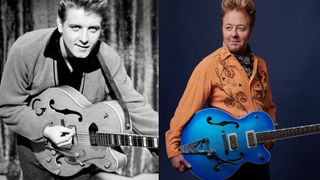 Eddie Cochran (left) circa 1960 and Brian Setzer (right) 2019