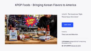 Kickstarter page for K-Pop Foods
