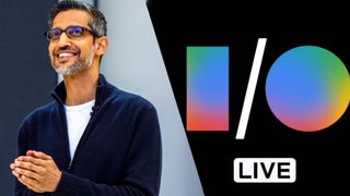 Google's CEO and the I/O logo on a side-by-side image