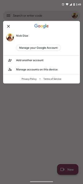 Account switching inside Google Meet.