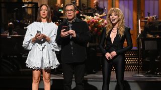 Maya Rudolph, Fred Armisen, and host Natasha Lyonne during the monologue 'Saturday Night Live' on Saturday, May 21, 2022.