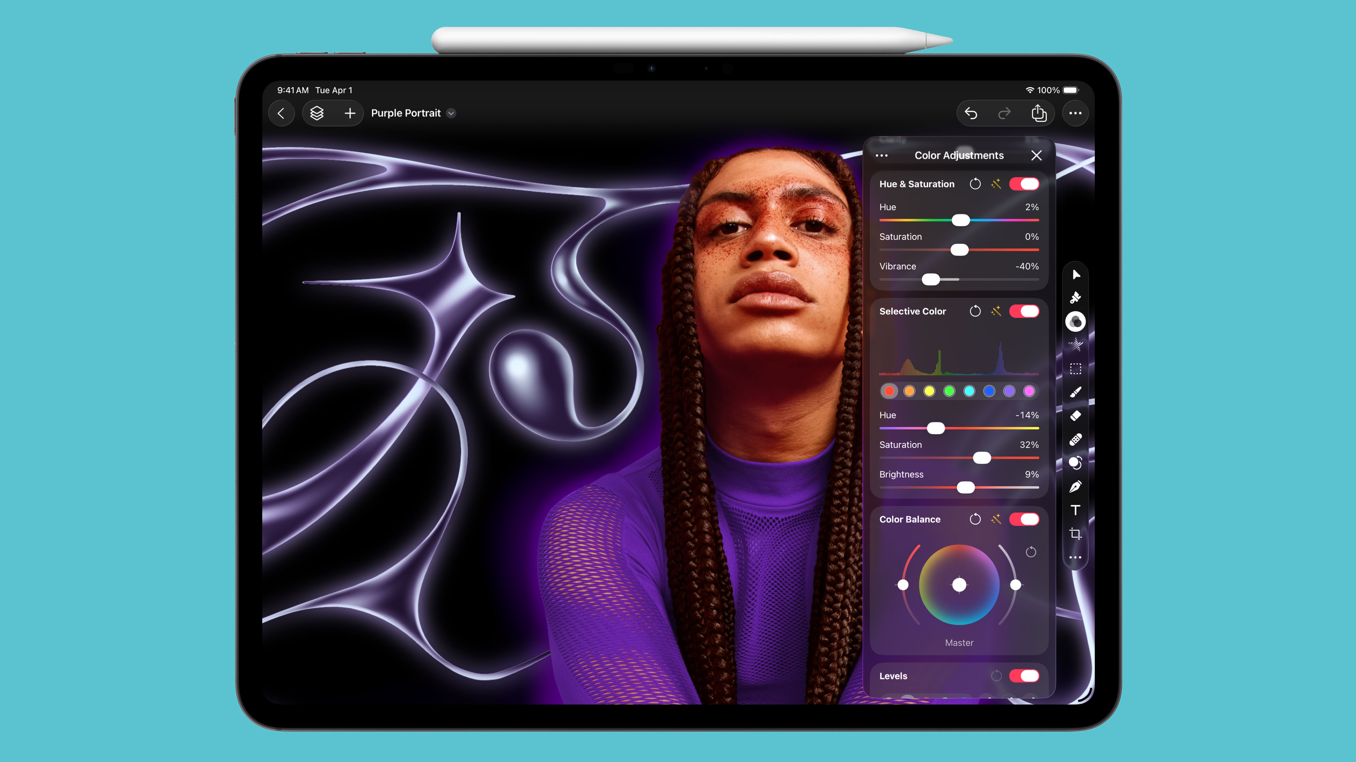 The Pixelmator Pro app on iPad