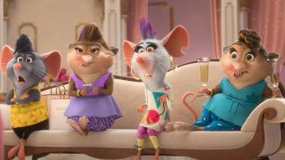 Several cast members of The Real Rodents of Little Rodentia sitting on a couch in Zootopia+.