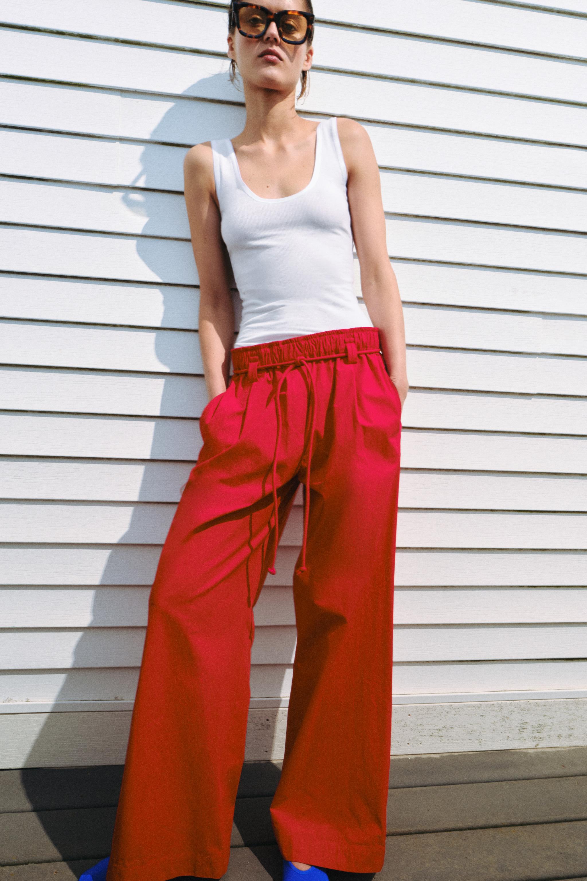 Zw Collection Poplin Trousers - Red - Xs