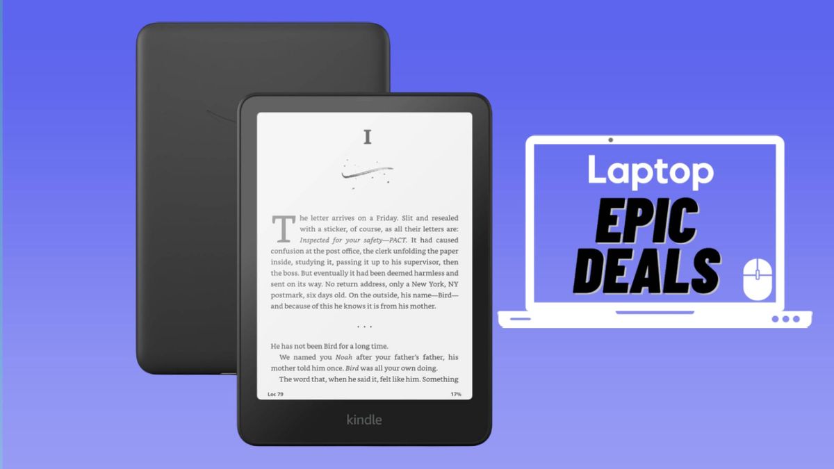 Kindle Paperwhite against blue gradient background